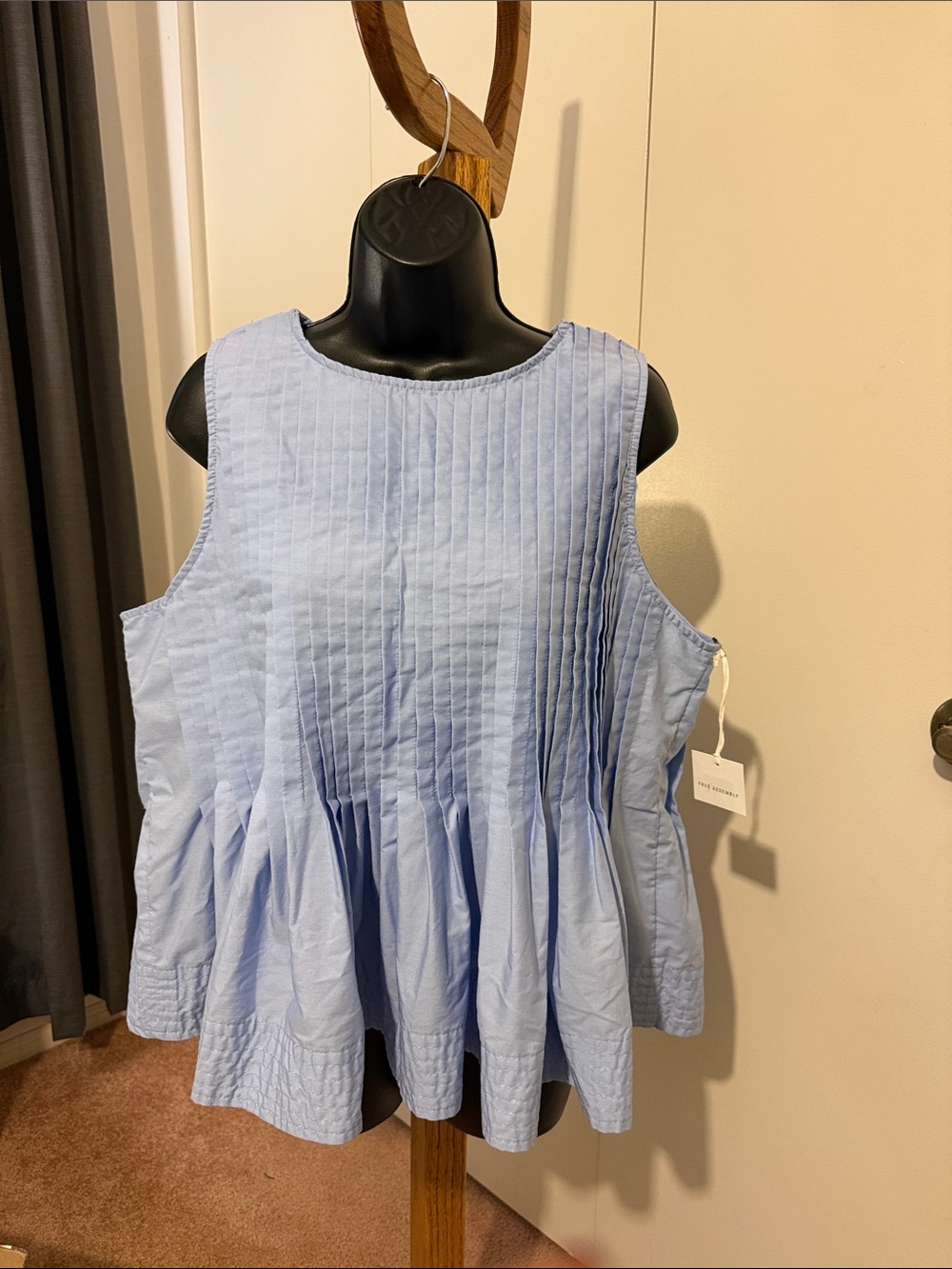 Free Assembly Sleeveless Light Blue Pintuck Peplum Camisole